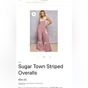 POL Red and White Striped Jumpsuit with Floral Accents